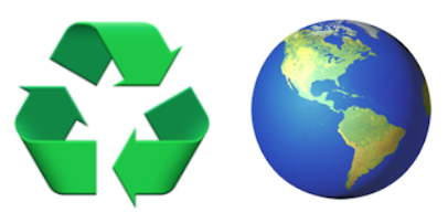 recycling symbol and globe emoji